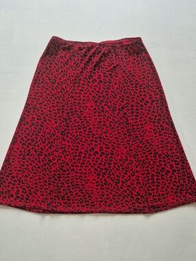 Red Leopard Print Midi Skirt, Petite Large